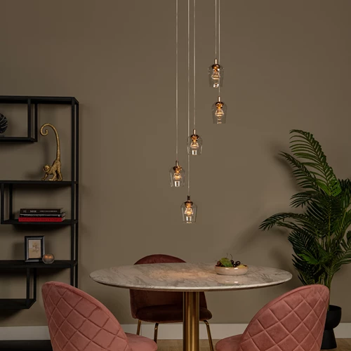 Lucide BERLIANE - Suspension - Ø 34 cm - LED Dim. - 5x4W 2700K - Avec module LED remplaçable - Transparent | Essential - ambiance 1